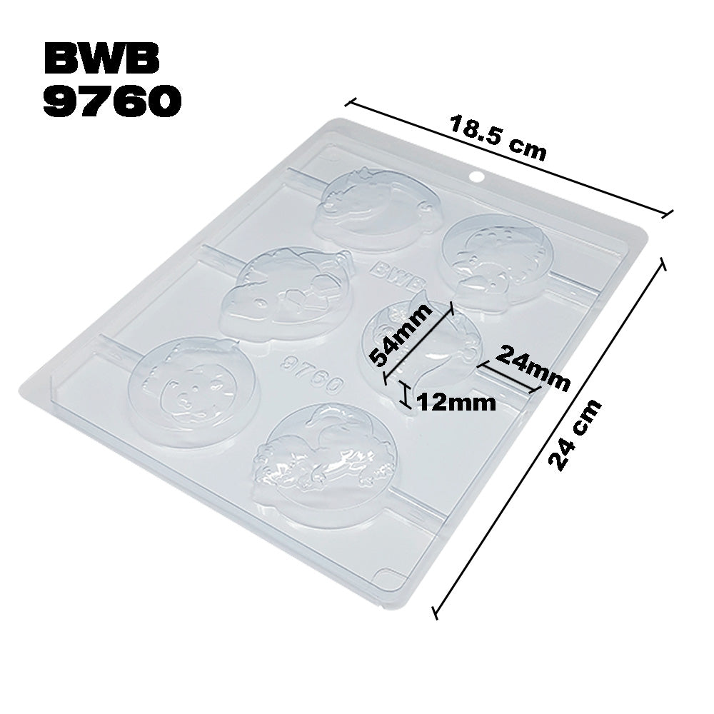 BWB 9760 Molde Piruleta dinosaurios para chocolate caliente Forma Simples 6 Cavidades Material Plástico PET Transparente Tridimensional Bombones Accesorios y utensilios de reposteria