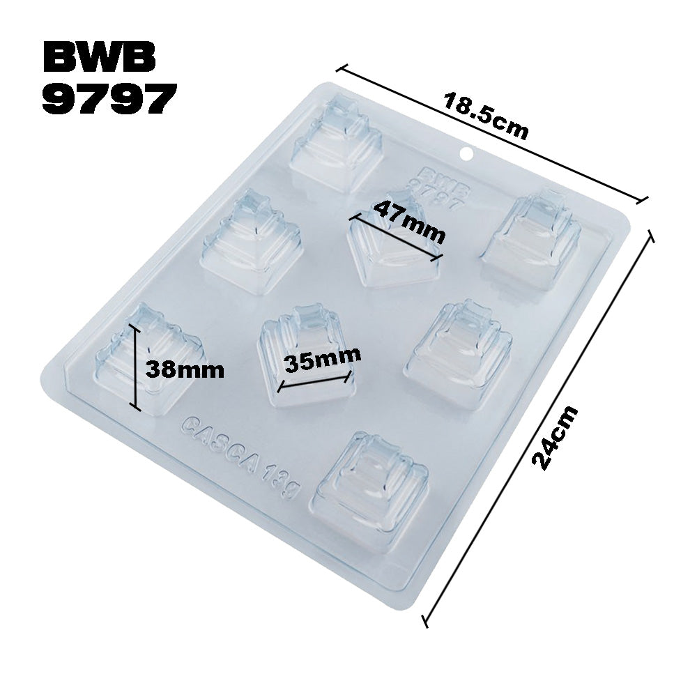 BWB 9797 Molde Pirámide cuadrada Especial 3 partes Forma con silicona para chocolate caliente de 8 Cavidades 13-30g Plástico PET Tridimensional Accesorios y utensilios de reposteria