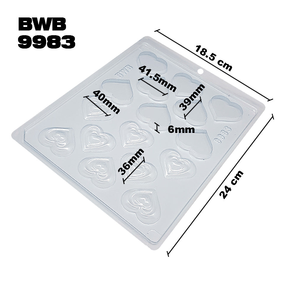 BWB 9983 Molde Aplicaciones Corazón para chocolate caliente Forma Simples de 16 Cavidades 10g Material Plástico PET Transparente Tridimensional Accesorios y utensilios de reposteria