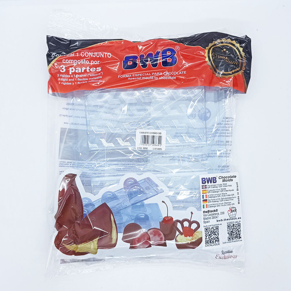 BWB 9992 Molde Especial 3 partes Tabletas Espejismo 3D Forma con silicona para chocolate caliente 2 Cavidades 70-250g Plástico PET Tridimensional Accesorios y utensilios reposteria