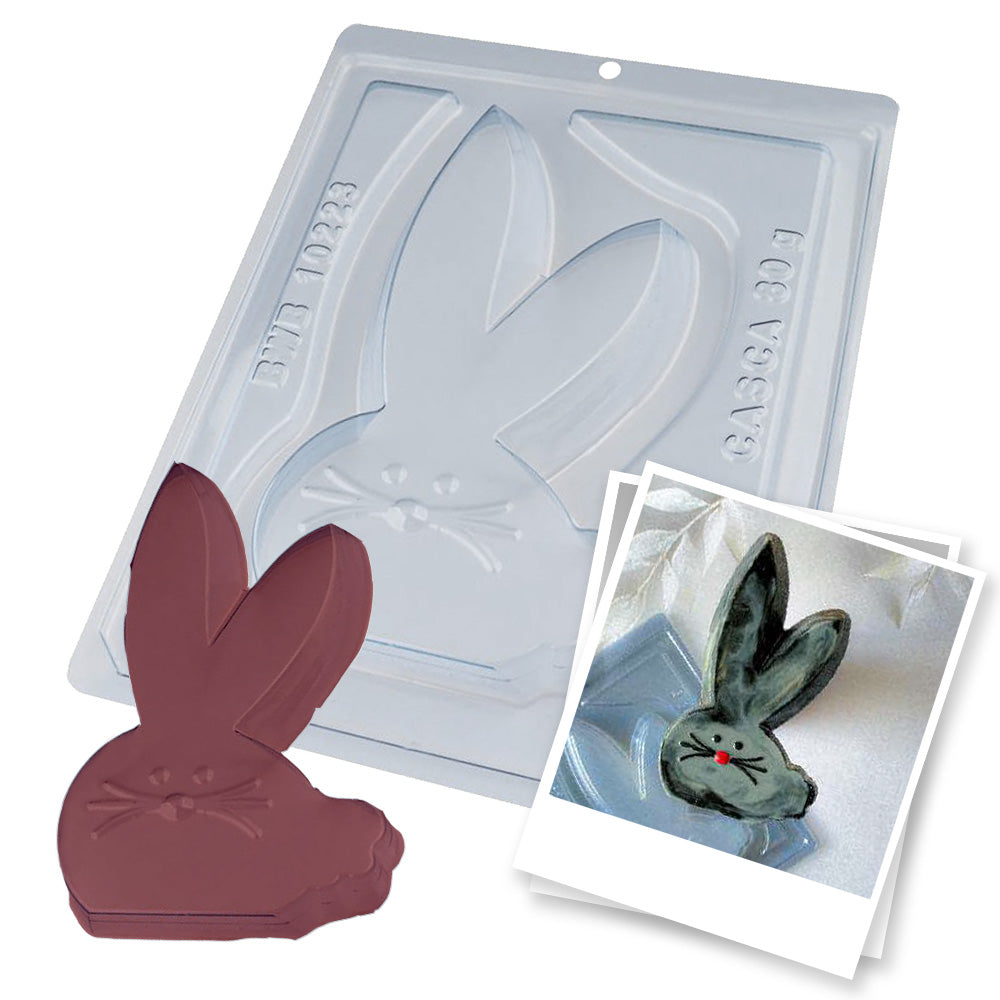 BWB 10223 Molde Conejo recto Especial 3 partes Forma con silicona para chocolate caliente de 1 Cavidad de 80-250g Plástico PET Tridimensional Accesorios y utensilios de reposteria