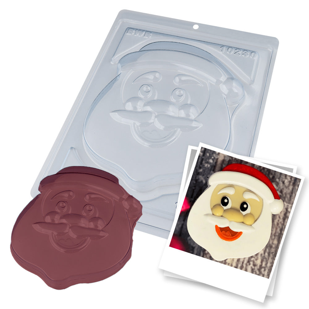 BWB 10230 Molde Navidad Cara de Santa Claus 3 partes Forma con silicona para chocolate caliente de 1 Agujero 104-310g de Plástico PET Tridimensional Accesorios y utensilios de reposteria