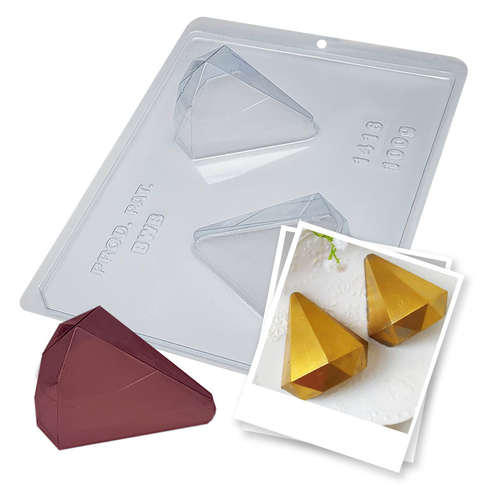 BWB 1416 Molde Especial 3 partes Diamante 100g Forma con silicona para chocolate caliente de 1 Cavidades 60-100g Plástico PET Tridimensional Accesorios y utensilios de reposteria
