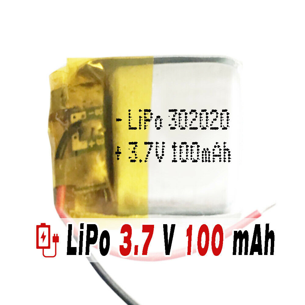 Batería 302020 LiPo 3.7V 100mAh 0.37Wh 1S 5C Liter Energy Battery para Electrónica Recargable teléfono portátil vídeo smartwatch reloj GPS - No apta para Radio Control 22x20x3mm (100mAh|302020)