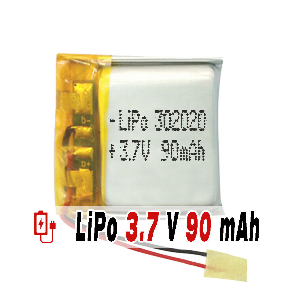 Batería 302020 LiPo 3.7V 90mAh 0.333Wh 1S 5C Liter Energy Battery para Electrónica Recargable teléfono portátil vídeo smartwatch reloj GPS - No apta para Radio Control 22x20x3mm (90mAh|302020)