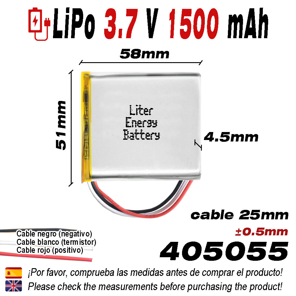 Batería Li-Pol 1500mAh, 3.7V, 803450