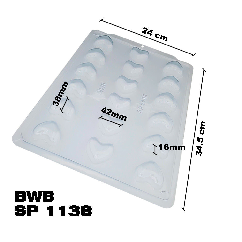 BWB SP 1138 Molde Semiprofesional Corazoncito Trufas y bombones para chocolate caliente Forma Simple de 18 Cavidades de 18g Plástico PET Transparente Tridimensional Accesorios y utensilios