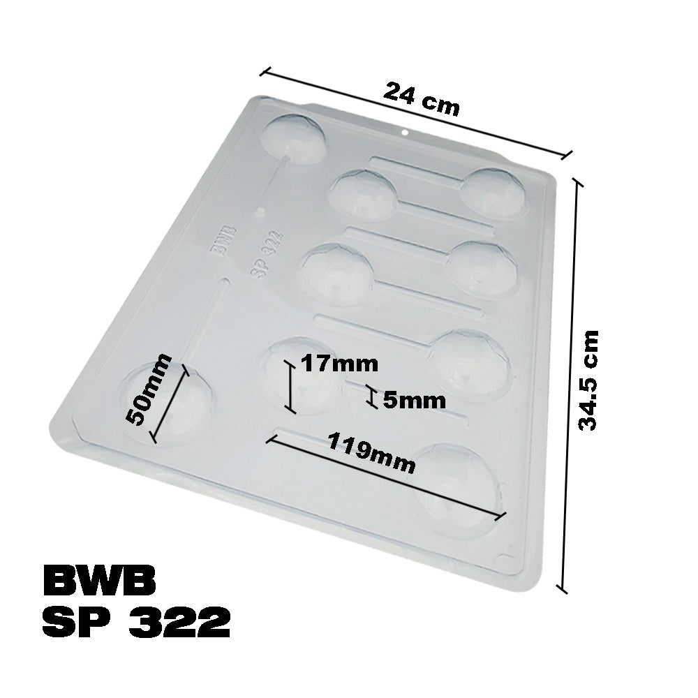 BWB SP 322 Molde Semiprofesional Bola Piruleta para chocolate caliente Forma Simple de 9 Cavidades de 25g Plástico PET Transparente Tridimensional Accesorios y utensilios de reposteria