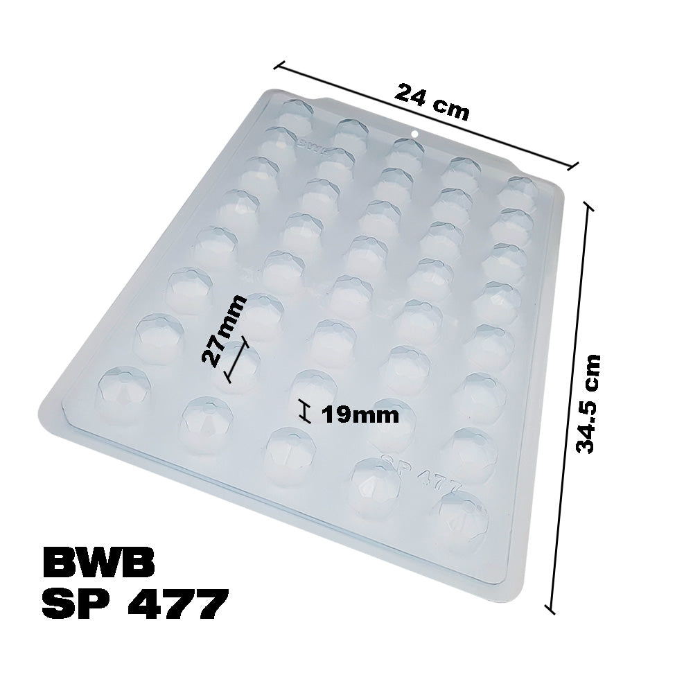 BWB SP 477 Molde Semiprofesional Diamante Trufas y bombones para chocolate caliente Forma Simple de 40 Cavidades de 8g Plástico PET Transparente Tridimensional Accesorios y utensilios