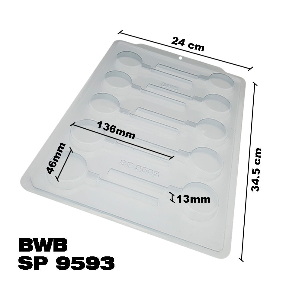 BWB SP 9593 Molde Semiprofesional Oreo Piruleta para chocolate caliente Forma Simple de 10 Cavidades de 25g Plástico PET Transparente Tridimensional Accesorios y utensilios de reposteria