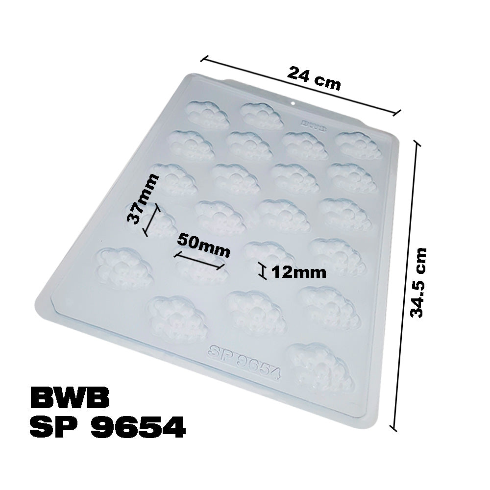 BWB SP 9654 Molde Semiprofesional Nubes Diversos para chocolate caliente Forma Simple de 22 Cavidades de 10g Plástico PET Transparente Tridimensional Accesorios y utensilios de reposteria